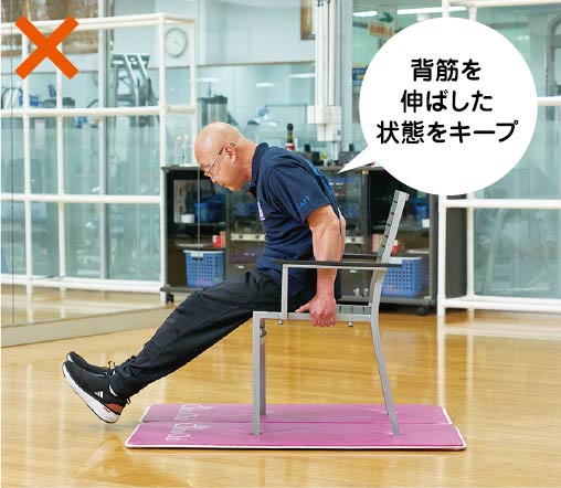背筋を伸ばした状態をキープ