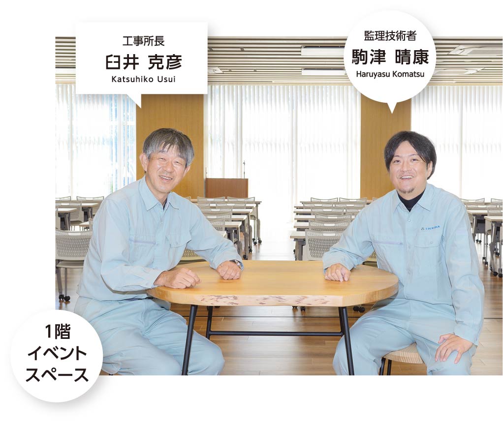 工事所長　臼井 克彦　Katsuhiko Usui　　監理技術者　駒津 晴康 Haruyasu Komatsu