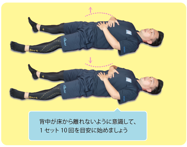 背中が床から離れないように意識して、1セット10回を目安に始めましょう