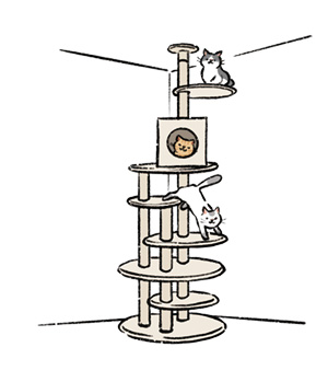 キャットウォークで遊ぶ猫のイラスト